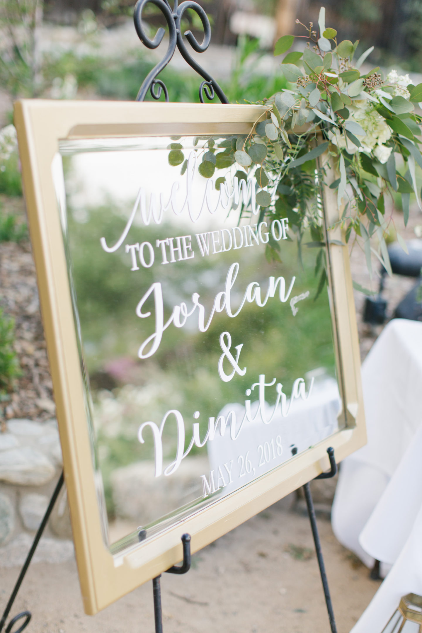 garden wedding welcome sign mirror