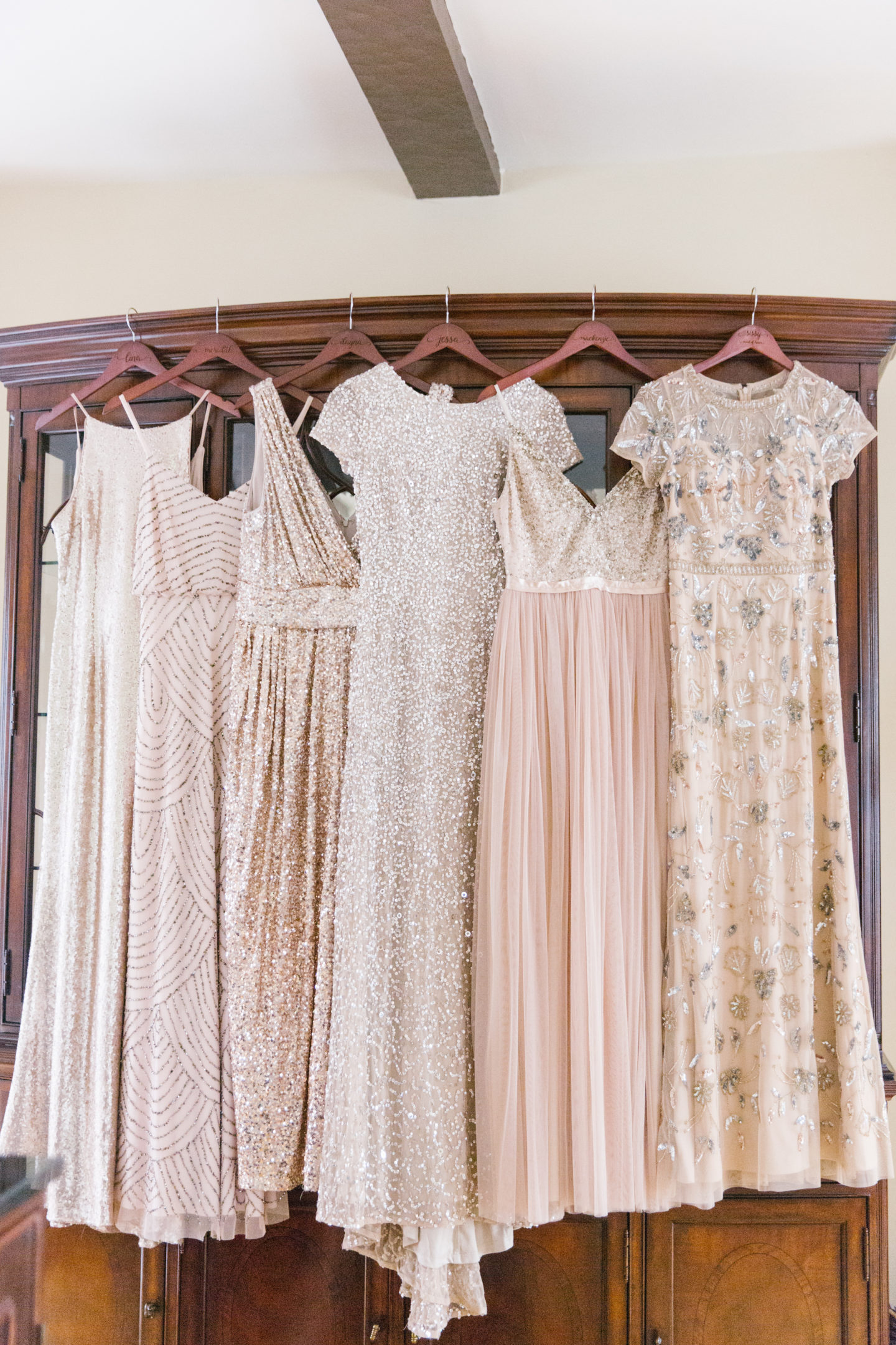 mismatched champagne blush bridesmaid dresses neutral