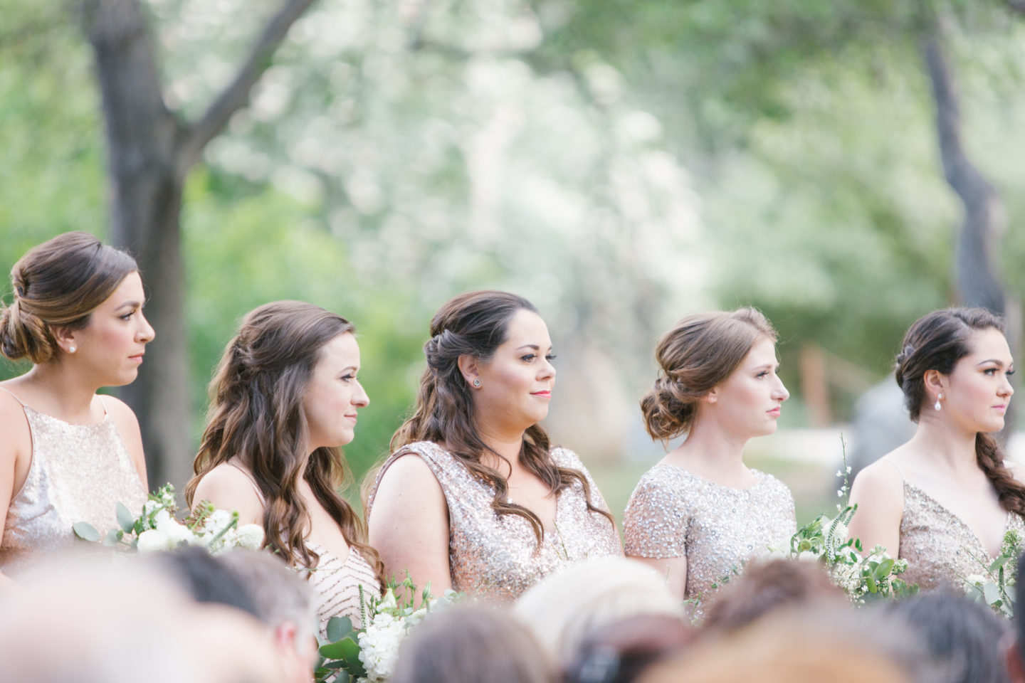 garden wedding mismatched bridesmaids