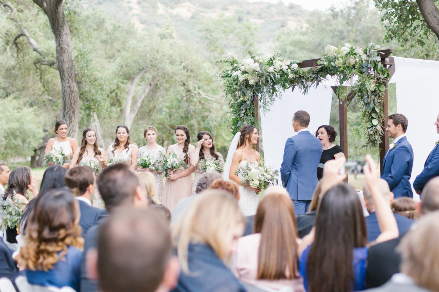 garden wedding mismatched bridesmaids
